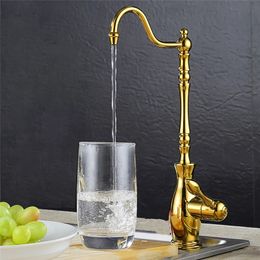 Gold Kitchen Sink Faucet Prified Water Tap only Cold 360 Degrees Rotating Drinking Faucet Soild Brass Deck Mounted