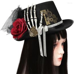Berets Steampunk Top Hat With Goggles Skull Hand Flower Party Decorations For Adults Male Female Wedding Birthday Year