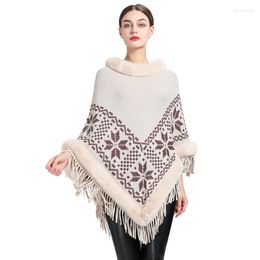 Scarves Women's Cashmere Feel Poncho Lady Rex Faux Fur Pullover Coat Spring Autumn Warm Tassel Cloak Classic Luxury Knitted Shawl