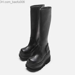 Boots Boots Women Leather Shoes Spring Winter High Platform Heels Elasticity Motorcycles Black Boots Goth Zip Womens Boots Knee High 220916 Z230726