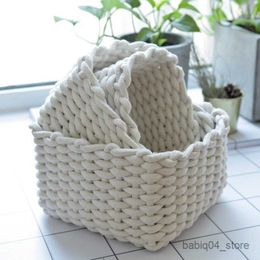 Storage Baskets Cotton Line Hand-woven Storage Basket Coarse Rope Simple Desktop Organiser Box Baby Toy Snack Key Cloth Cosmetic Sundries R230726