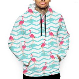 Men's Hoodies Sporty Cartoon Flamingos Print Warm Sweatshirt Woman With Hood Punk Kpop Man Clothing Loose Cute Hoodie