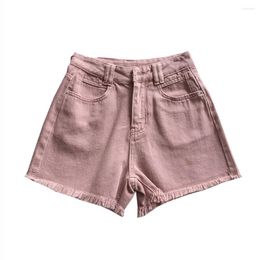 Women's Shorts Retro Twill Dirty Pink Denim High Waist Straight Summer For Women