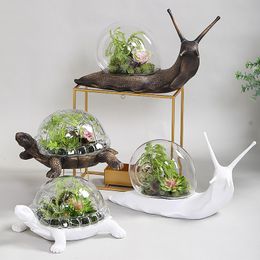 Decorative Objects flower plants in snail glass shell sculptures home decoration white snail turtle crafts room objects office resin patterns 230726