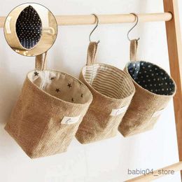 Storage Baskets Cotton Storage Bag Storage Rattan Basket Decor Stripe Hanging Pocket Small Sack Sundries Organizer Cosmetic Organiser R230726