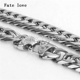 Fate love 18''-40'' 12mm High Quality Never Fade Stainless Steel Men Biker Solid Cuban Link Chain Curb Necklace Fashion Jewelry237B