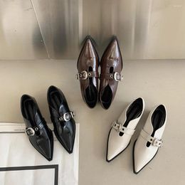 Dress Shoes Black Brown White Women Office Pumps Flat Low Heels Shallow Slip On Pointed Toe Belt Design Fashion 2023 Arrivals Rivet 39