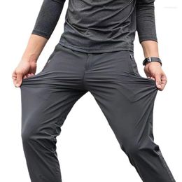 Men's Pants Summer Ice Silk Stretch Breathable Straight Leg Quick Dry Elastic Band Black Trousers