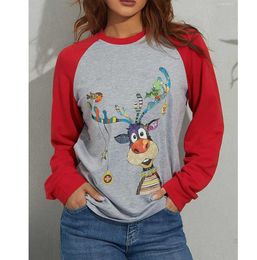 Women's Hoodies Autumn Winter Christmas Sweater Elegant Tops Ladies Round Neck Animal Printed Long Sleeve Street Fashion T-shirt