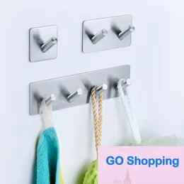 2pcs 3M Self Adhesive Wall Door Back Hooks Stainless Steel Key Coat Bag Holder Bathroom Kitchen Rustproof Towel Hooks Wholesale