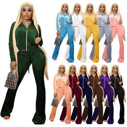 Women Winter Fall Velvet Tracksuits Plus size 2XL Thick Sweatsuits Long Sleeve Pants Two Piece Sets Casual solid Outfits jogging suits