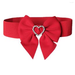 Belts Women Bow Snap-Button Elastic Wide Belt With Detachable Heart Rhinestone Decoration For Shirt Dress