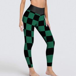 Active Pants Green And Black Checkerboard Leggings Retro Square Running Yoga Female Sexy Aesthetic Leggins Quick-Dry Sports Tights