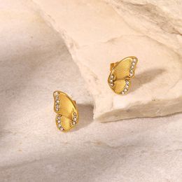18k Gold Stainless Steel Trendy Butterfly Stud Earrings Diamond Earring For Women Fine Jewellery