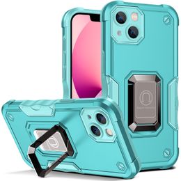 Magnet Adsorption Phone Cases for iPhone 15 14 Pro Max Plus 13 Mini Ring Kickstand Non-slip Rugged Durable Shockproof Cover with Bracket Mint