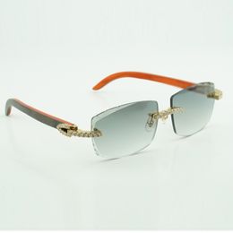 New moissanite diamond sunglasses male and female orange wooden sunglasses 3524015 size: 57-18-140mm