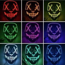 LED Glow Black V-shaped Mask Cold Light Halloween Mask Ghost Step Dance Glow Fun Election Year Festival Role Playing Clothing Supplies Party Masks