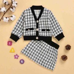 Clothing Sets Baby Girls Winter Clothes Suit Plaid Long-sleeve Sweater T-shirt+Tutu Skirt Two-piece Knitted Suit Autumn Girls Sweater Set G220217 Z230726