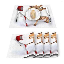 Table Runner 4/6pcs Set Mats Cute Giraffe Holding Toothbrush Cartoon Napkin Kitchen Accessories Home Party Decorative Placemats