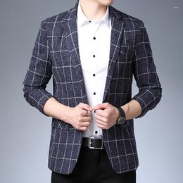 Men's Suits 2023 Plaid Fashion Everything Handsome Trend Party Banquet Korean Version Slim Warm Youth Business Casual Coat