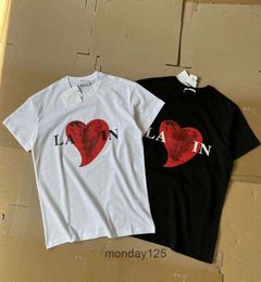 Men's T-shirts Ss23 Designer Lanvins t Shirt Branded Printing Red Heart Short Sleeve French Tiktok Loose T-shirt Love Couple Lover 2023