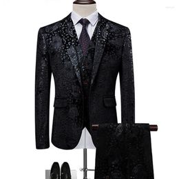 Men's Suits Men Black Wedding Suit Prom Dress Tuxedo Slim Fit Fashion Flower Patchwork Mens 3 Piece Designer Formal For M-6XL