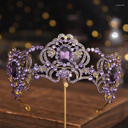 Hair Clips Oversize Vintage Bronze Plated Rhinestone Bridal Tiara Wedding Accessory Purple Crystal Pageant Crowns Tiaras