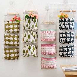 Storage Baskets Pockets Cotton Sundries Basket Multilayer Wall Hanging Organisers Kitchen Bathroom Door Wardrobe Hanging Bag