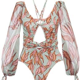 Skirts Sexy Vneck Bandage Printing Long Sleeves Swimwear Women's Suit Surf Wear Push Up Micro Swimsuit 2022 Shorts Bourkini