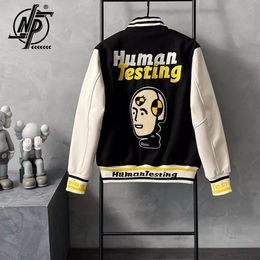 Mens Jackets Hip Hop Autumn Pattern Robot Embroidery Baseball Varsity Jacket Men Women Leather Sleeve Bomber Coat 230725