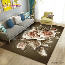 Carpets European Luxury Flower Rose Leaf Area Rug Carpet Rug for Living Room Bedroom Sofa Doormat Decoration Kitchen Non-slip Floor Mat R230726