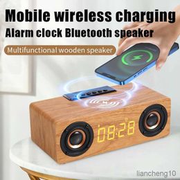 Portable Speakers Multi-Function Wooden Vintage Alarm Clock Bluetooth Speaker Mobile Phone Wireless Fast Charging Card R230727