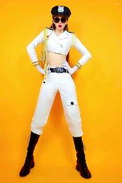 Stage Wear White Fringe Epaulet Short Jacket Pants Hat Hip Hop Performance Costume Female Jazz Dance Team Drummer Army Uniform