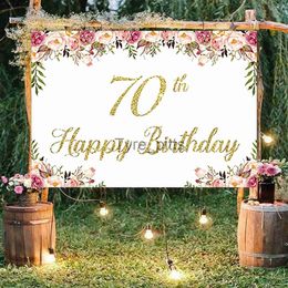 Background Material Happy 70th Birthday Background Beautiful Flower Photography Studio Flower Colour Ribbon Decoration Banner Photography X0725