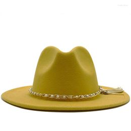 Berets Women Men Men Wirs Brim Wool Weeld Tassel Jazz Fedora Hats Panama Style Cowboy Trilby Party Formal Dress Hape большой размер желтый белый