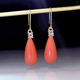 Dangle Earrings 2023 Fashion Women's Crystal Coral Red Water Drop Pendant Vintage For Girl Gold Color Piercing Ear Stud