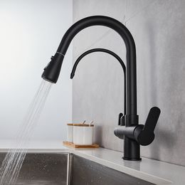Pull Out Kitchen Faucet Solid Brass Crane For Kitchen Deck Mounted Black Water Filter Tap Sink Faucet Mixer 3 Way Kitchen Faucet