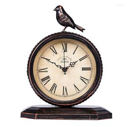 Table Clocks American Country Desk Clock Retro Iron Art Mute Fashion Personality European Style Desktop Bedside Antique