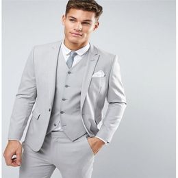 wedding suits light gray for groom tuxedo dress men suit 3 piece high quality 2021245f