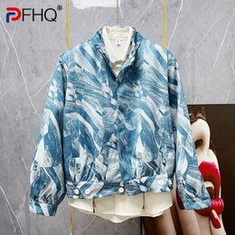 Mens Jackets PFHQ Autumn Trendy Oil Painting Graffiti Handsome Padded Shoulder Contrast Colour Abstract Original Tops 21Z1213 230726