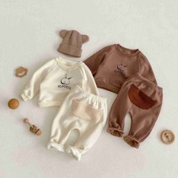 Clothing Sets Clothing Sets Ins winter clothes baby rabbit print set boys and girls Plush thickened top pants 2piece 230331 Z230726