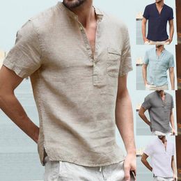 Men's T Shirts Men Linen Cotton Long Sleeve Breathable Shirt Summer Solid Colour Casual Basic Tops Plus Size