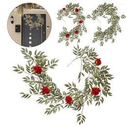 Decorative Flowers 1.7M Simulation Artificial Hanging Ornament Xmas Table Decoration Year Decor Rose Vine Willow Leaf Cane