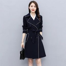 Women's Trench Coats High Quality Mid Length Khaki Coat Office Lady Belt Windbreaker Women Splice Double Breasted Work Overcoat Female