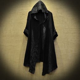 Men's Trench Coats Translucent Linen cloak Thin Trench Men Gothic long coat Stranger things mysterious Dustcoat Men Cardigan Spring summer jacket 230725