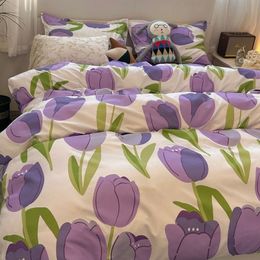 Bedding sets Tulips Duvet Cover Set With Flat Bed Sheet Pillowcases Fashion Twin Double Queen Size Bed Linen Soft Boys Girls Bedding Kit 230725