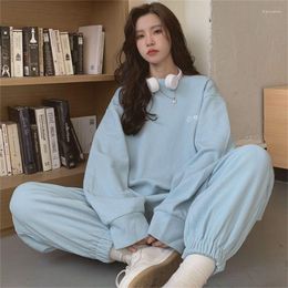 Women's Two Piece Pants Casual Suit Women Autumn High Grade Leisure Fashion Fried Street Light Blue Loose Sweatshirt Sports Set