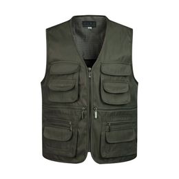 Men's Vests Men Multi-Pocket Classic Waistcoat Male Sleeveless Unloading Solid Coat Work Vest Pographer Tactical Mesh Vest Jacket 230725