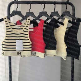 Women Knits Yoga Top Summer Quick Drying Vest Knitted Sport Tops Sleeveless Crop Top Letters Jacquard Knitwear