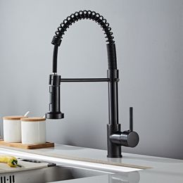 Kitchen Faucets Black Faucets for Kitchen Sink Single Lever Pull Out Spring Spout Mixers Tap Hot Cold Nickel Water Crane